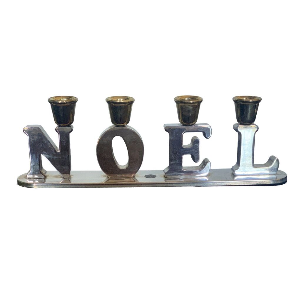 Godinger Silver Art Co NOEL Candle Holder Brass Taper Centerpiece Christmas